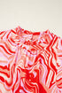 Artistic Muse Abstract Print Ruffle Cascade Mock Neck Blouse